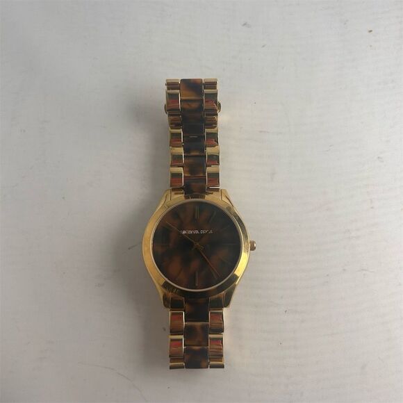 Michael Kors Women's Gold-Tone Tortoise Dial Luxury Watch - Picture 4 of 6